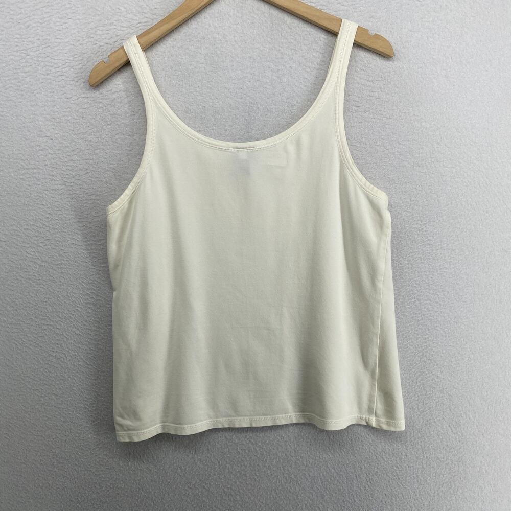 EILEEN FISHER Tank Top L Cotton Stretch Jersey Cami Scoop Neck Off White USA - Picture 2 of 12